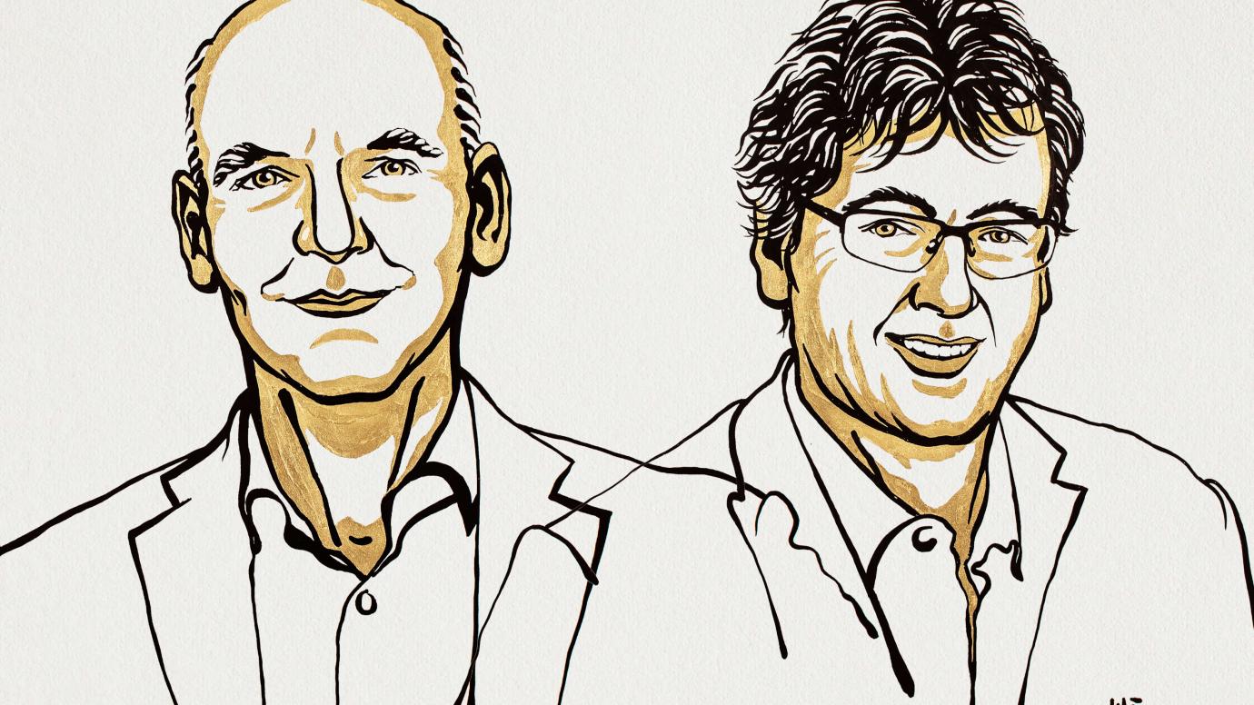 Sketch of Nobel Prize winners Benjamin List and David MacMillan