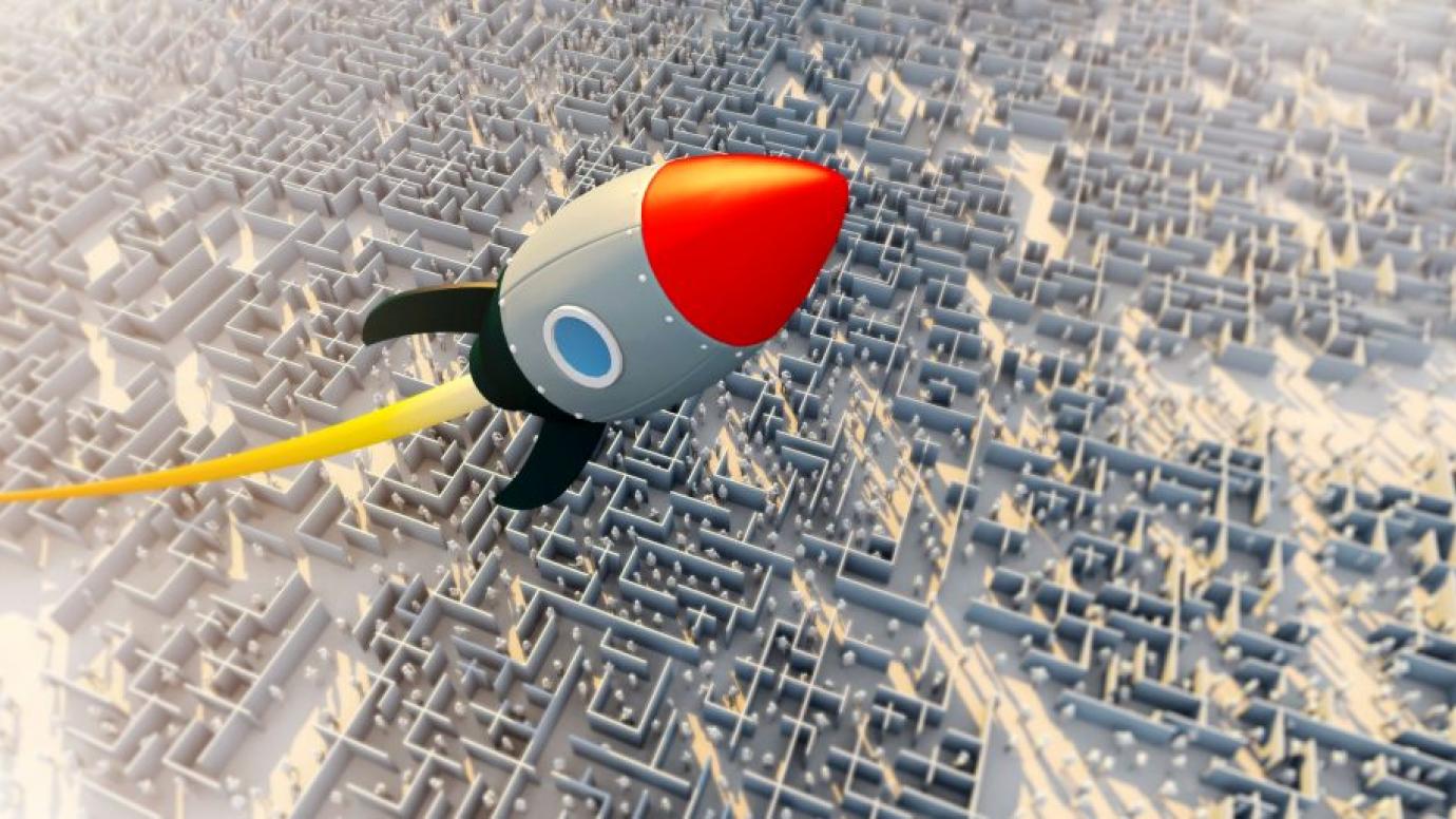 Rocket over a city concept art