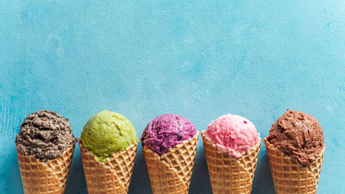 Ice cream cones of different flavors