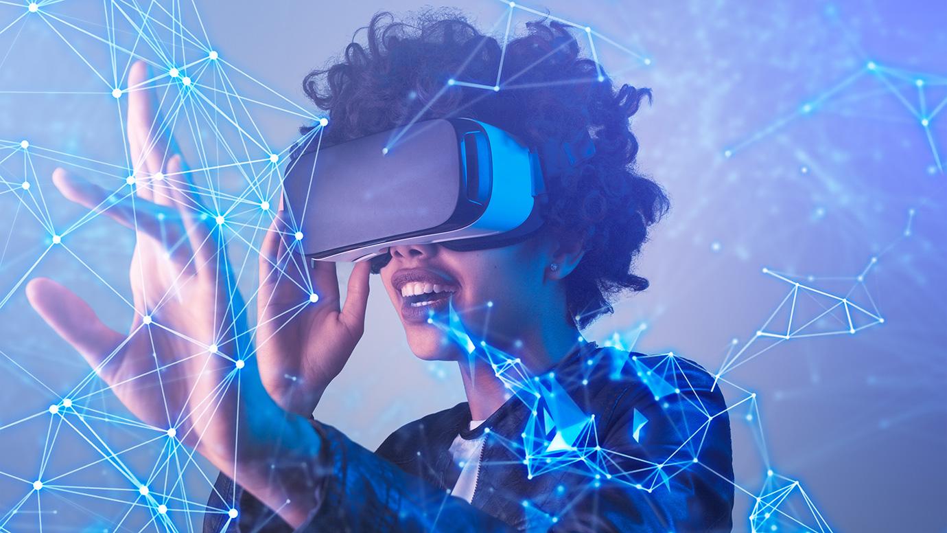 Woman using a Virtual Reality headset