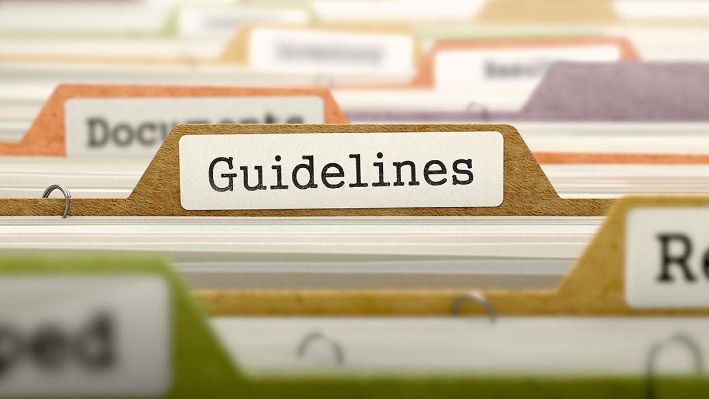 file folder labeled as guidelines in multicolor archive