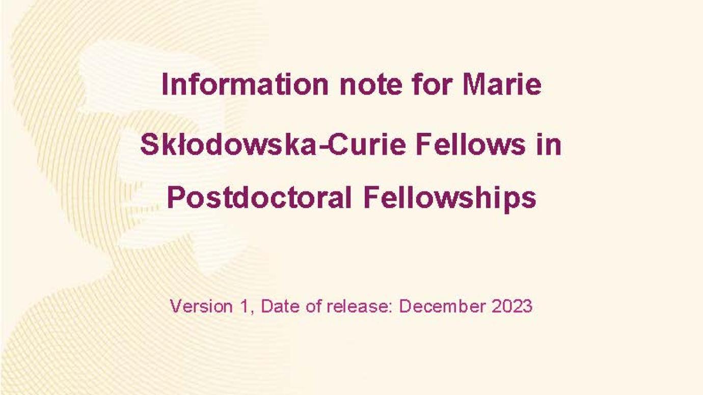 information note for marie skłodowska-curie fellows cover page
