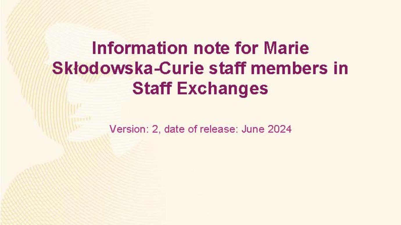 cover of information note for marie skłodowska-curie staff members in Staff Exchanges 