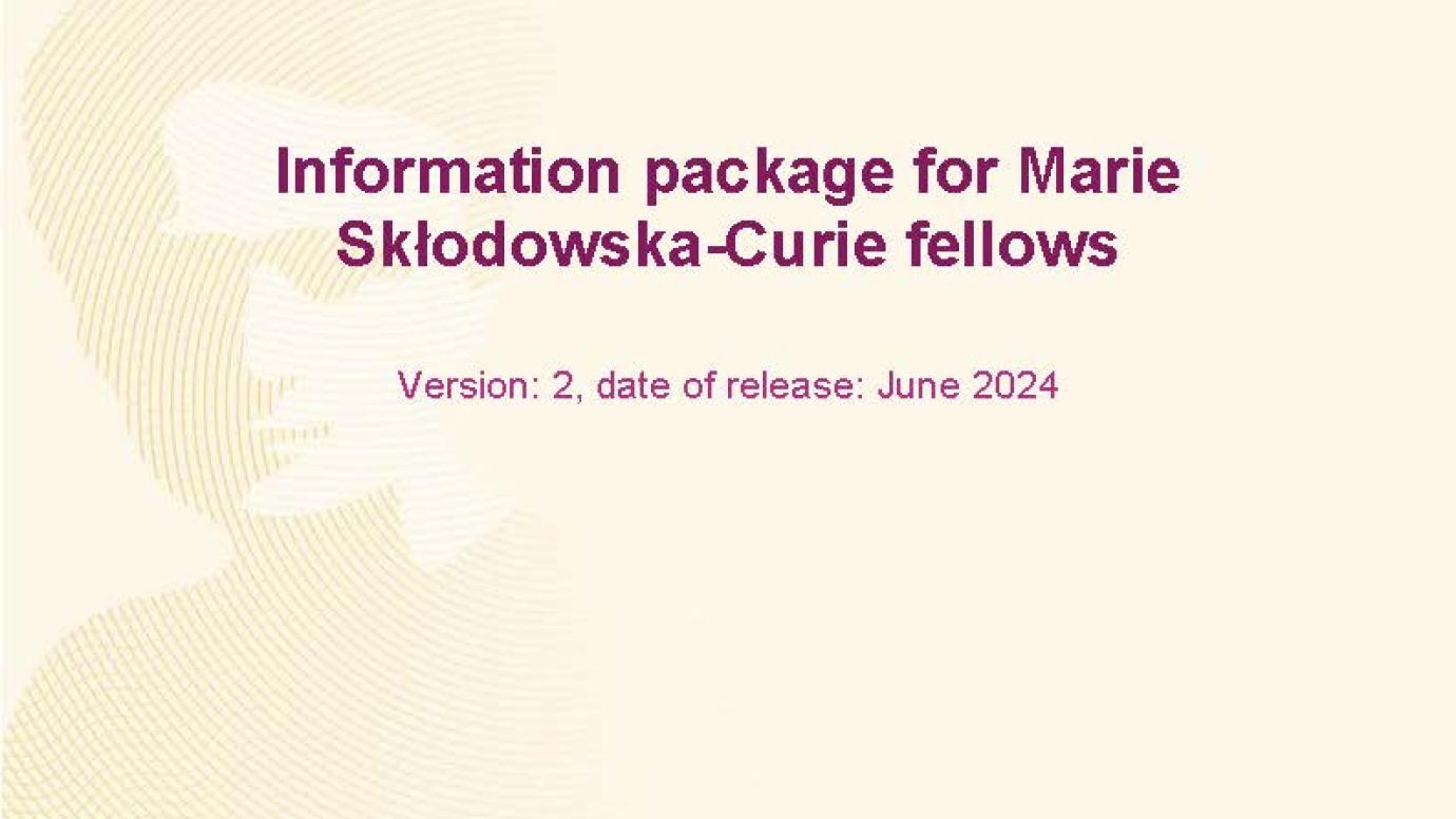 cover of nformation package for marie skłodowska-curie fellows