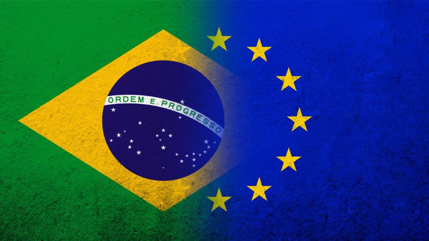 Flag of the European Union with National flag of Brazil.
