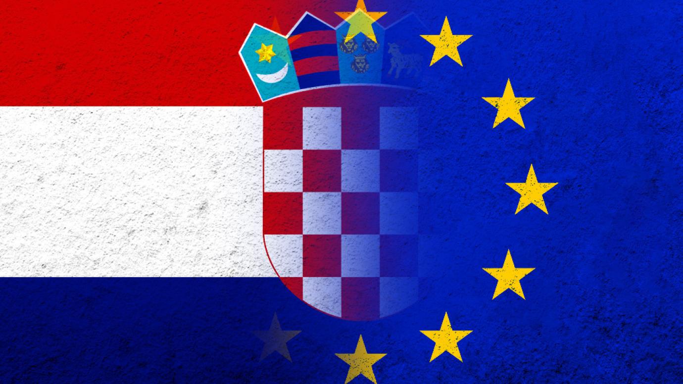 Flag of the European Union with Republic of Croatia National flag. Grunge background